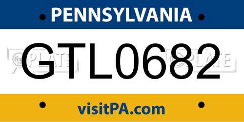 GTL0682 Pennsylvania License Plate