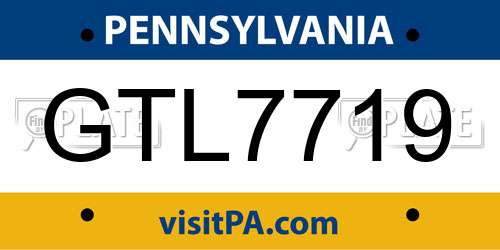 GTL7719 Pennsylvania License Plate