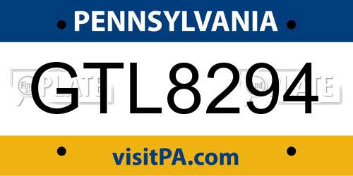 GTL8294 Pennsylvania License Plate