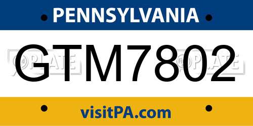 GTM7802 Pennsylvania License Plate