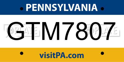 GTM7807 Pennsylvania License Plate