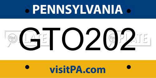 GTO202 Pennsylvania License Plate