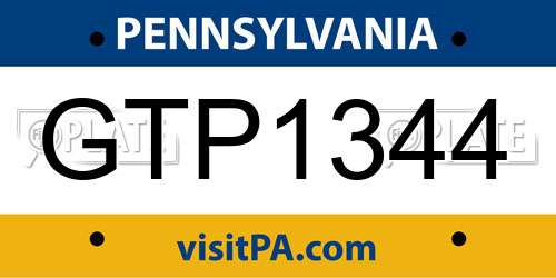 GTP1344 Pennsylvania License Plate