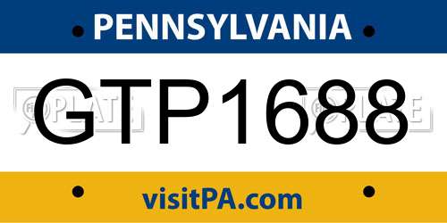 GTP1688 Pennsylvania License Plate
