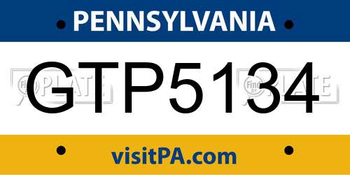 GTP5134 Pennsylvania License Plate