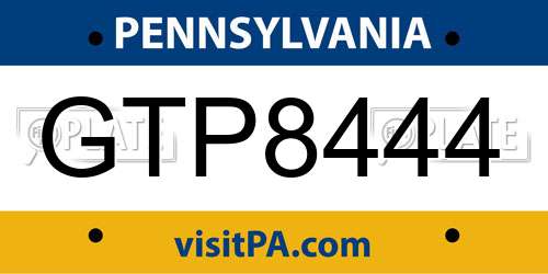 GTP8444 Pennsylvania License Plate