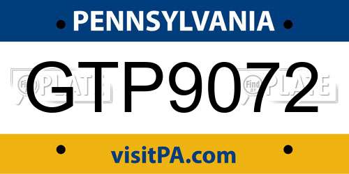 GTP9072 Pennsylvania License Plate