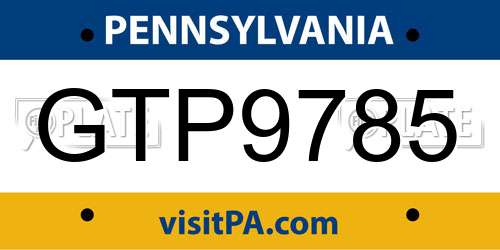 GTP9785 Pennsylvania License Plate