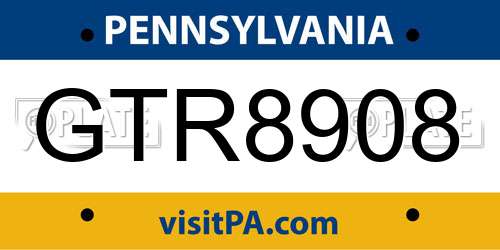 GTR8908 Pennsylvania License Plate