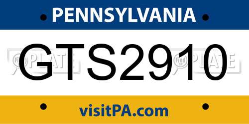 GTS2910 Pennsylvania License Plate