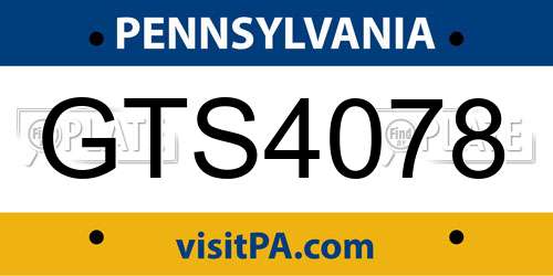 GTS4078 Pennsylvania License Plate