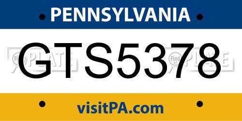GTS5378 Pennsylvania License Plate