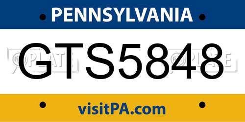 GTS5848 Pennsylvania License Plate