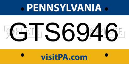 GTS6946 Pennsylvania License Plate