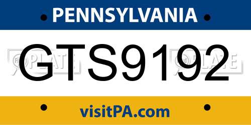 GTS9192 Pennsylvania License Plate