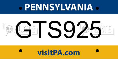 GTS925 Pennsylvania License Plate