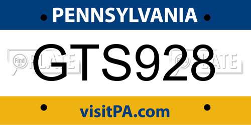 GTS928 Pennsylvania License Plate