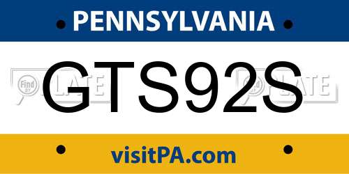 GTS92S Pennsylvania License Plate