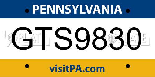 GTS9830 Pennsylvania License Plate