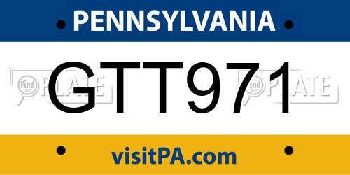 GTT971 Pennsylvania License Plate