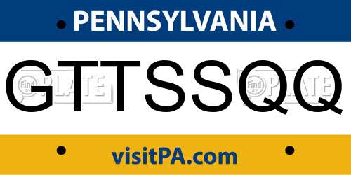 GTTSSQQ Pennsylvania License Plate