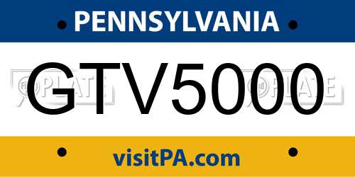 GTV5000 Pennsylvania License Plate