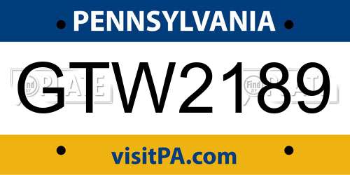 GTW2189 Pennsylvania License Plate