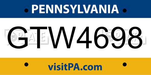 GTW4698 Pennsylvania License Plate