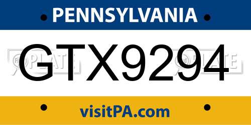 GTX9294 Pennsylvania License Plate