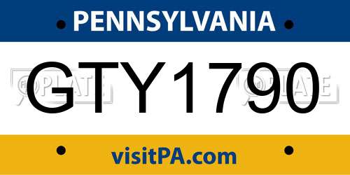 GTY1790 Pennsylvania License Plate