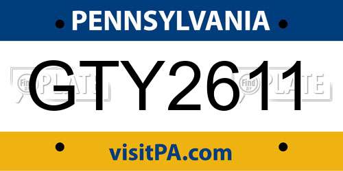 GTY2611 Pennsylvania License Plate