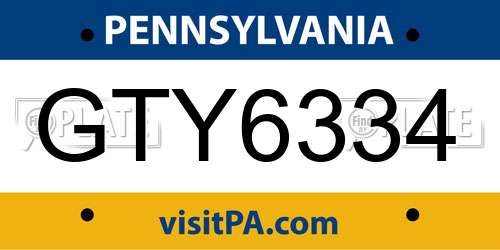 GTY6334 Pennsylvania License Plate