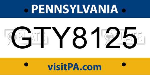 GTY8125 Pennsylvania License Plate