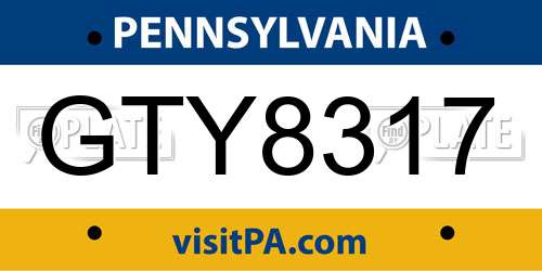 GTY8317 Pennsylvania License Plate