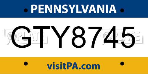 GTY8745 Pennsylvania License Plate
