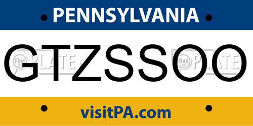 GTZSSOO Pennsylvania License Plate