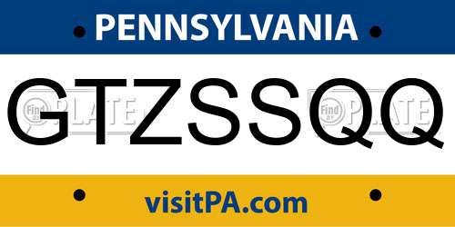 GTZSSQQ Pennsylvania License Plate