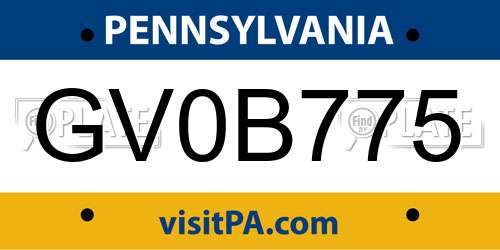 GV0B775 Pennsylvania License Plate
