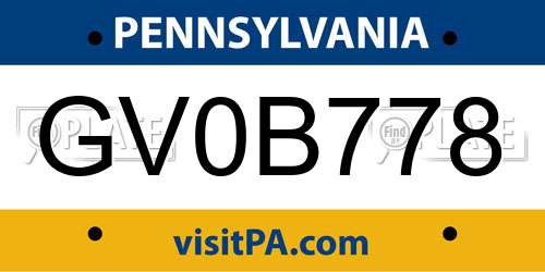 GV0B778 Pennsylvania License Plate