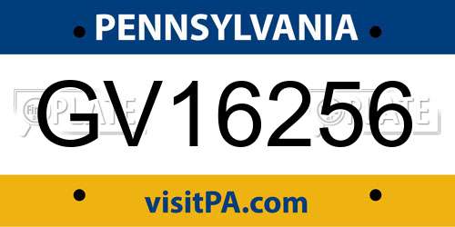 GV16256 Pennsylvania License Plate