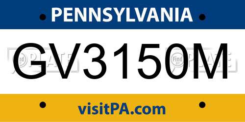 GV3150M Pennsylvania License Plate