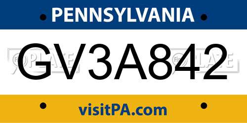 GV3A842 Pennsylvania License Plate