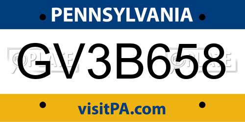 GV3B658 Pennsylvania License Plate