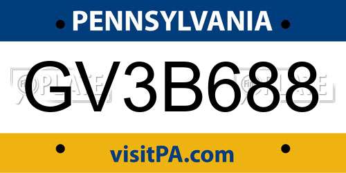 GV3B688 Pennsylvania License Plate