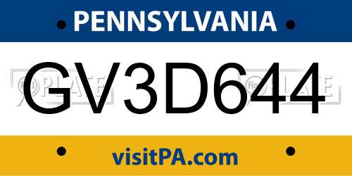 GV3D644 Pennsylvania License Plate