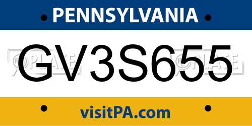 GV3S655 Pennsylvania License Plate