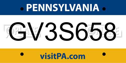 GV3S658 Pennsylvania License Plate