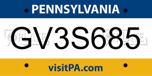 GV3S685 Pennsylvania License Plate
