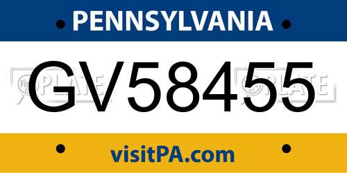 GV58455 Pennsylvania License Plate