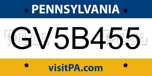 GV5B455 Pennsylvania License Plate